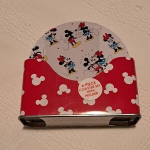 Mickey & Minnie Mouse 6 piece coasters with coaster holder, NEW